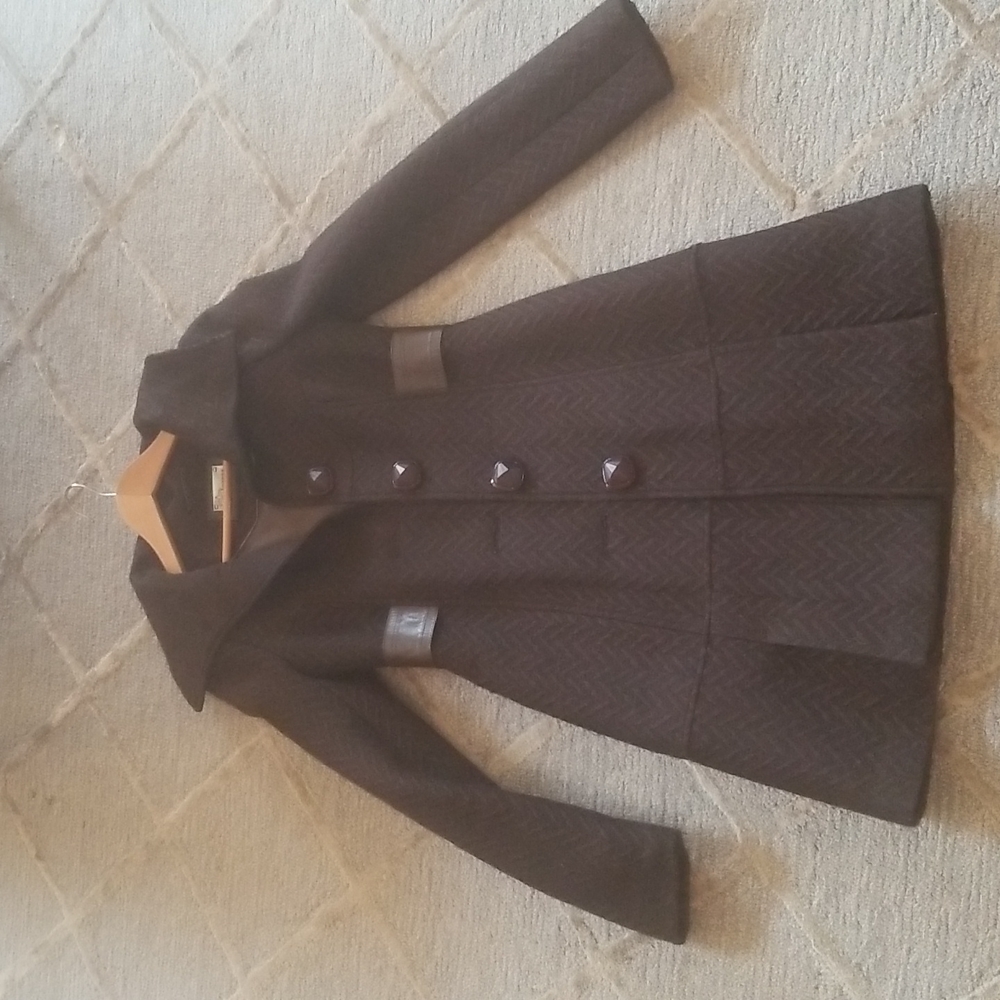 Mackage brown wool coat w/ leather detail size xxs worn once.